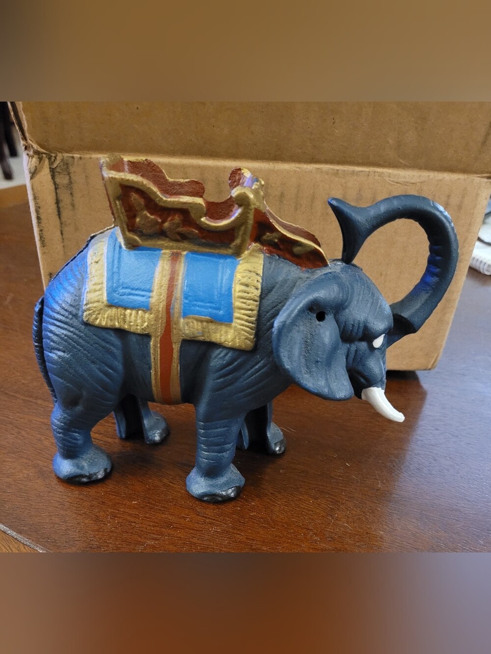 Cast iron mechanical elephant bank.